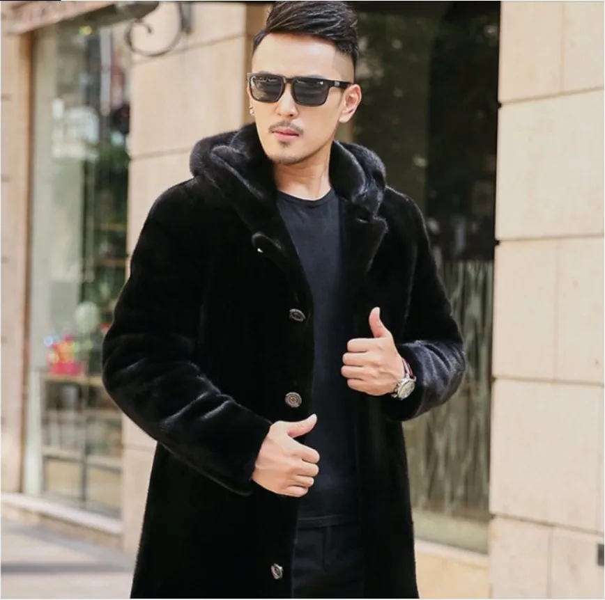 Hat style Осень и зима стиль имитация норки шуба мужская одежда длинная стильная шуба и шапка мех норки в целом мех норки трава - Цвет: Hat style