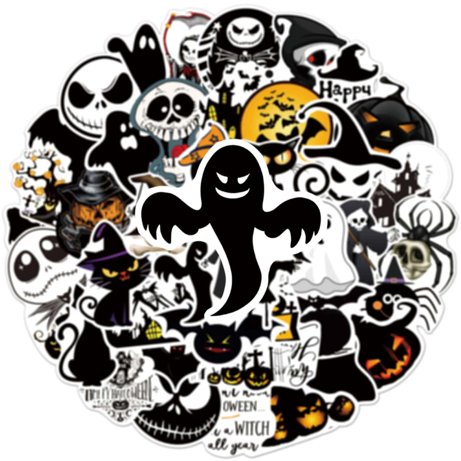 

10/30/55pcs Halloween Skeleton Graffiti Anime Cartoon Sticker Motorcycle Phone Luggage Trolley Laptop Computer Stickers Toy Gift