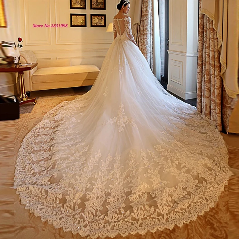 Роскошное Свадебное платье с длинным шлейфом винтажное кружевное невесты 2020
