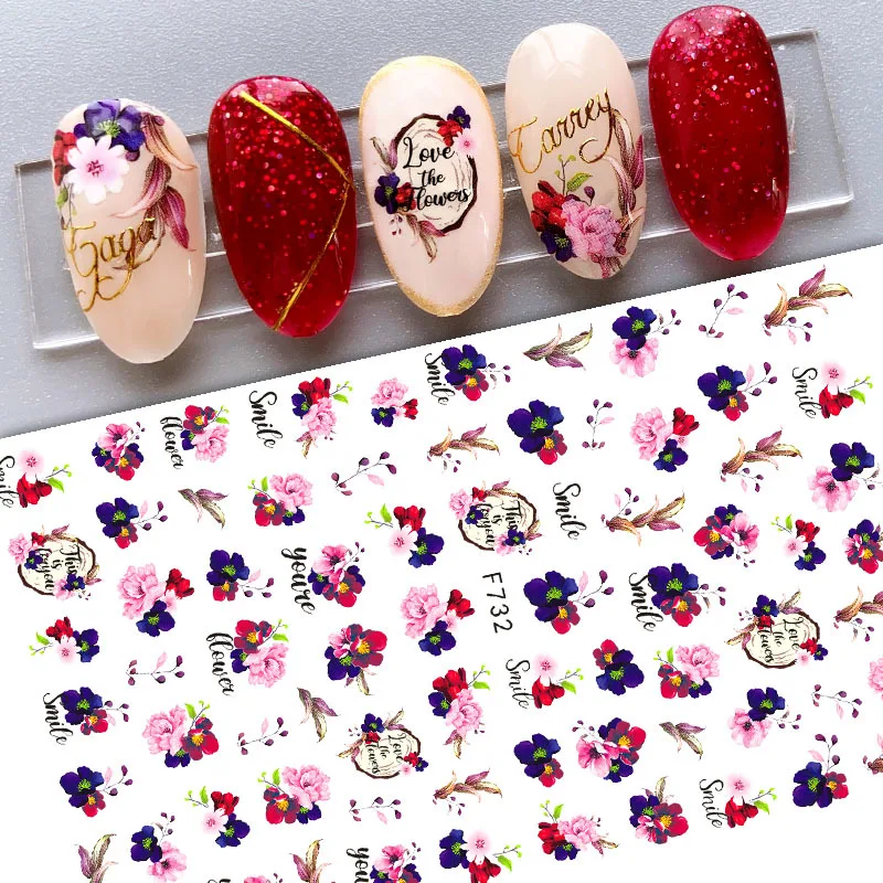 

Colorful Flower Plant adhesive 3d nail sticker foil for nails art decoration cute designs nail decals manicure supplies tool
