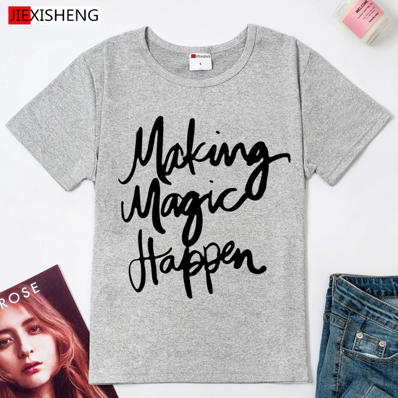 Футболка женская хлопковая с принтом волшебство происходит|making magic happen|printing