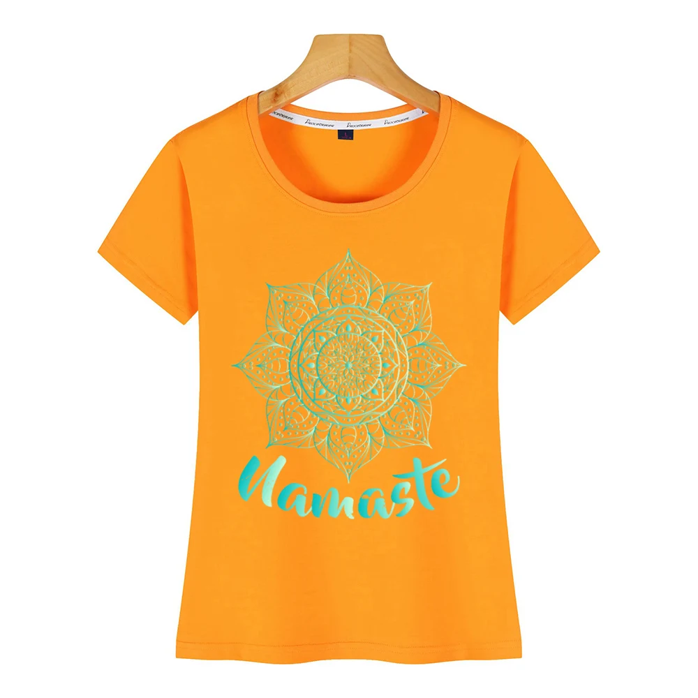 Tops T Shirt Women namaste lotus flower spiritual om O-Neck Vintage Print Female Tshirt | Женская одежда