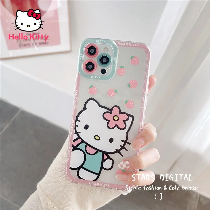 

Hello Kitty Cartoon Strawberry Phone Case for iPhone13 13Pro 13Promax 12 12Pro Max 11 Pro X XS MAX XR 7 8 Plus Cute Cover