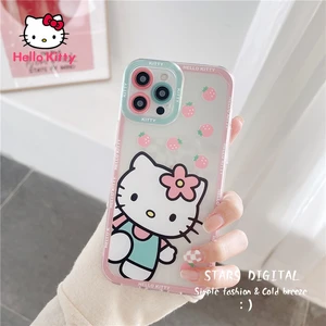 Hello Kitty Cartoon Strawberry Phone Case for iPhone13 13Pro 13Promax 12 12Pro Max 11 Pro X XS MAX XR 7 8 Plus Cute Cover