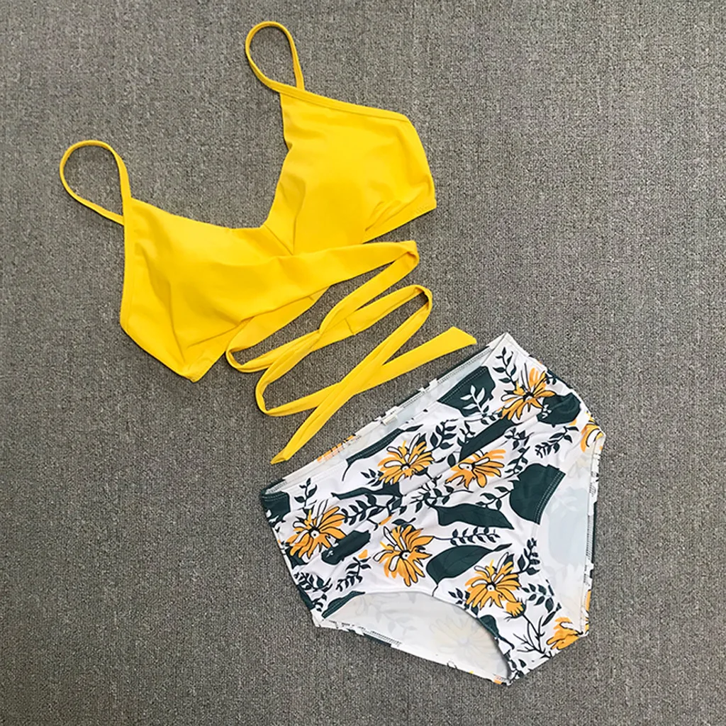 Swimwear Women Swimsuits Print Bikinis Sexy Women Swimsuit High Waist bathing suit Beach wear 2 Piece Bathing  Criss Cross