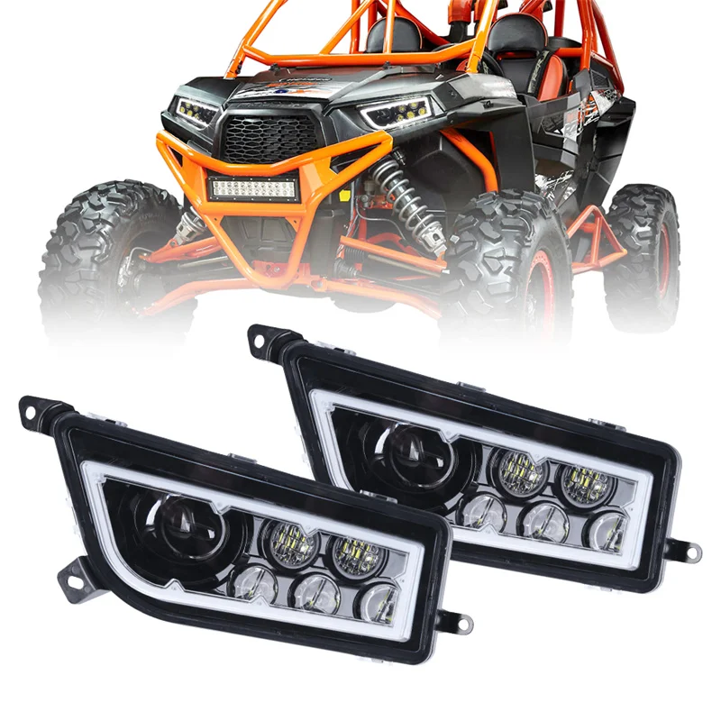 

ATV UTV LED Headlight Assembly With Angel Eyes DRL Halo Rings Red Black Green Blue for Polaris RZR 900 XP 1000 2016 TURBO