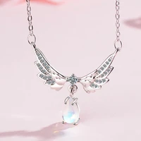 exquisite silver plated angel wings moonstone pendant 2021 elegant women short chain clavicular chain fashion party jewelry