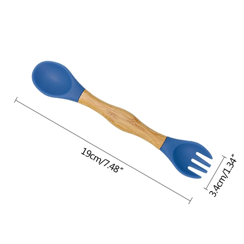 

Baby Silicone Double-headed Fork Spoon Wooden Handle Toddlers Infant Learning Feeding Accessories Tableware Dinnerware