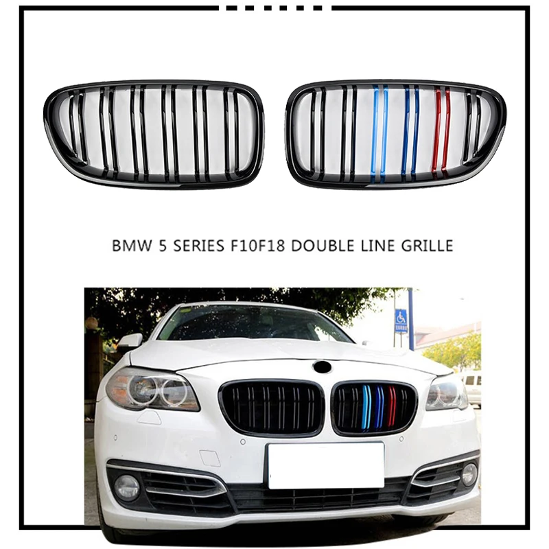 

A Pair Racing Grills Dual Slat Style Front Kidney Grill Grille For BMW F10 F11 F18 520i 525i 530i 535i 2010-2017 Car Styling