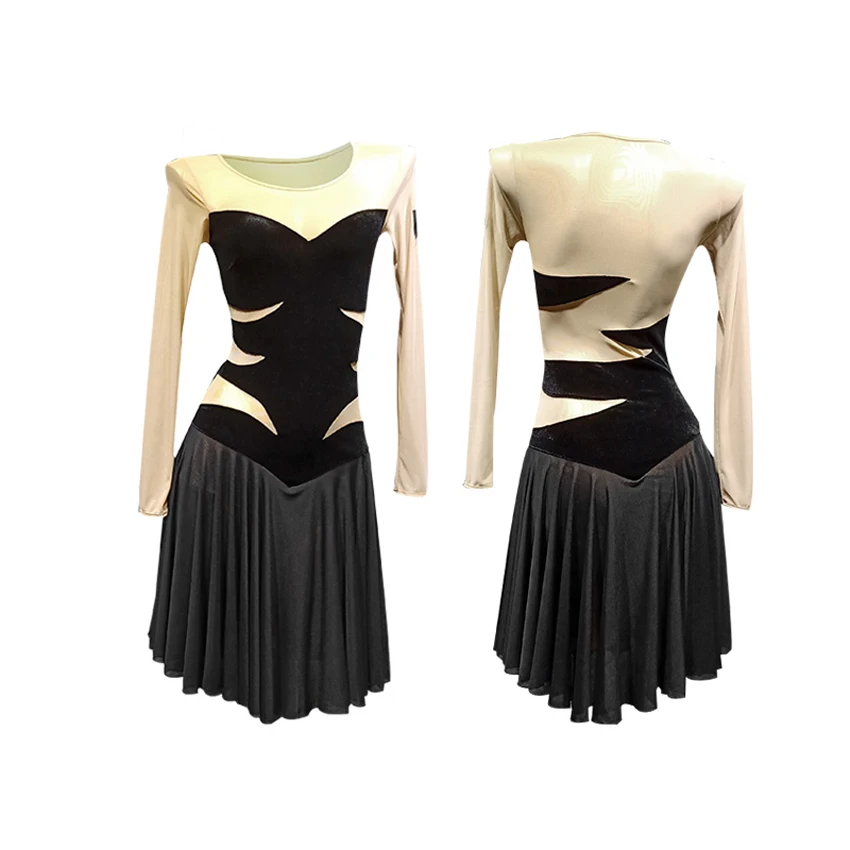 Платье для латинских танцев с длинными рукавами Женский костюм джазовых