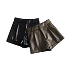 Осенние однотонные женские брюки XIKOM 2021, женские шорты из искусственной кожи, повседневные шорты с высокой талией и карманами, модные шорты со складками