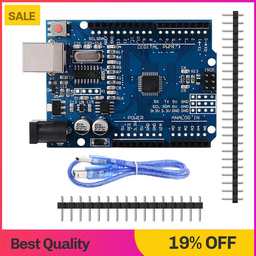 

1PCS ATmega328P CH340G SMD Microcontroller Chip 16Mhz For Arduino UNO R3 Development board With USB CABLE+Straight Pin Header