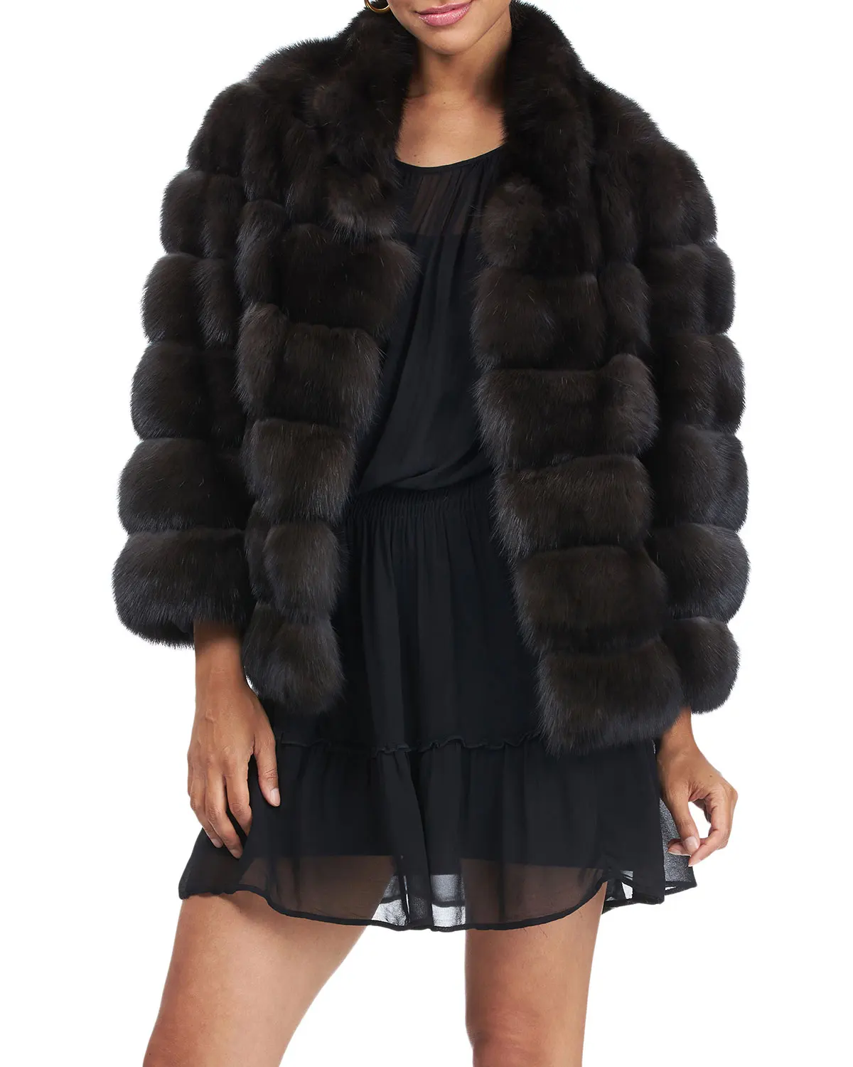 Winter lady's real fox fur, black mink fur, purple mink fur coat, warm and fashionable in winter, European style street style