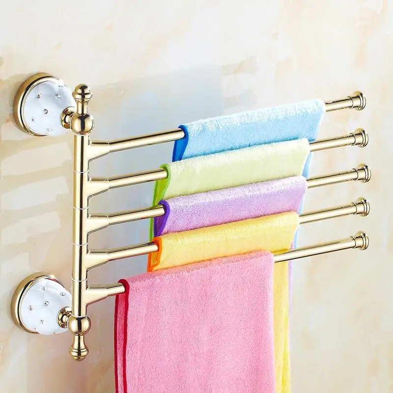 Настенный держатель для полотенец золотистого цвета латунь и бриллиант |