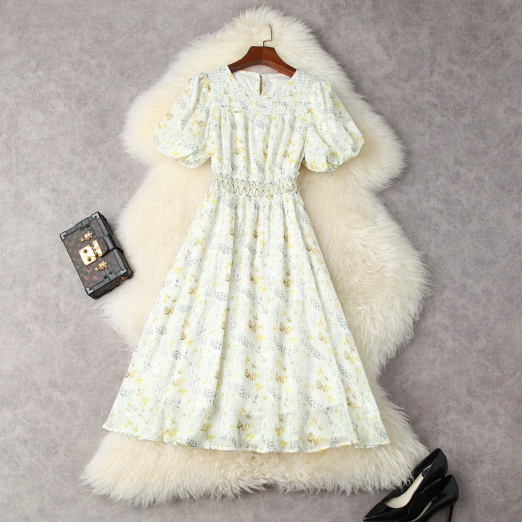 

Europe and the United States women's clothing New Summer 2021 Short sleeve printed lantern sleeve elastic waist Fashion dress