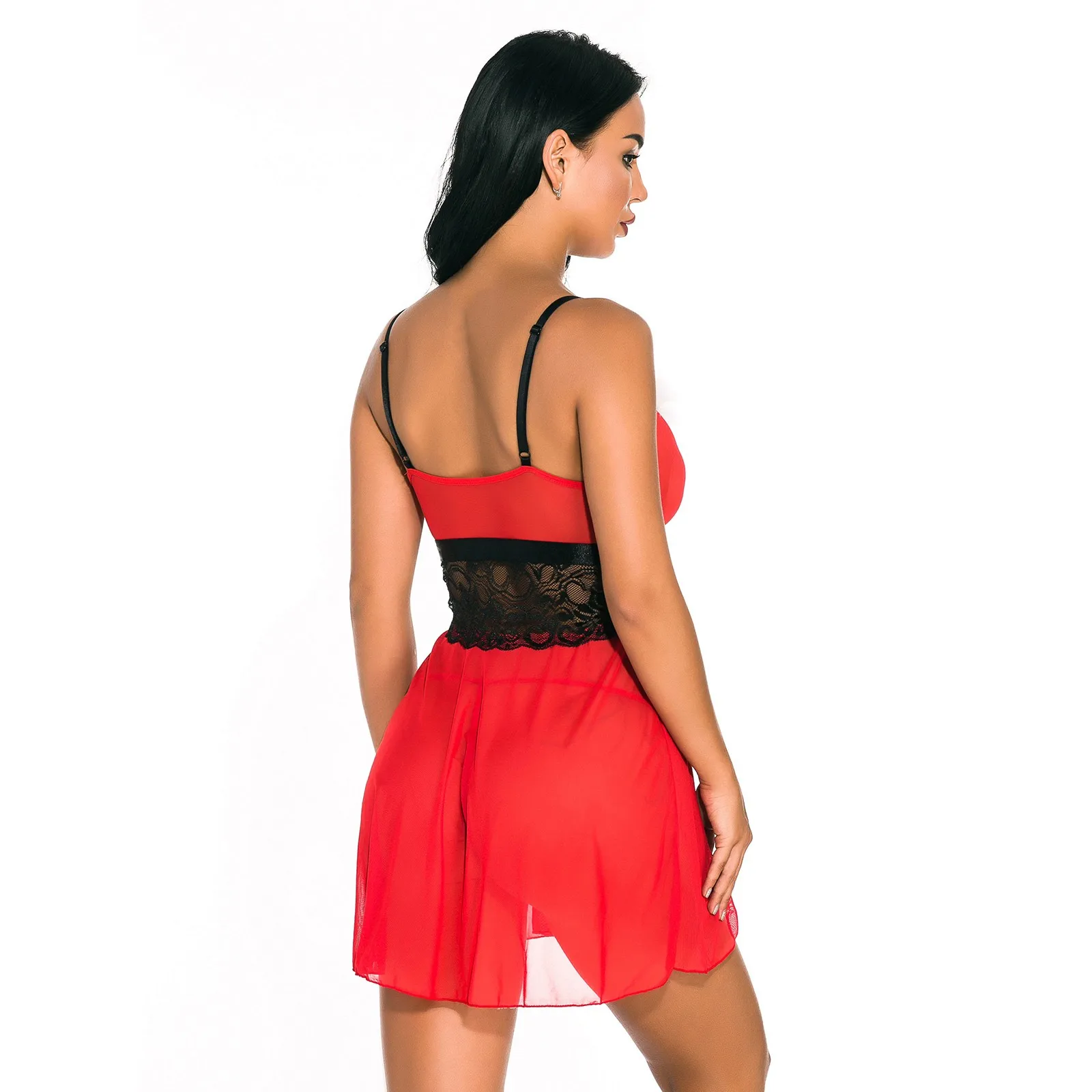 Женское рождественское нижнее белье Кружевная комбинация сорочка с лямкой на