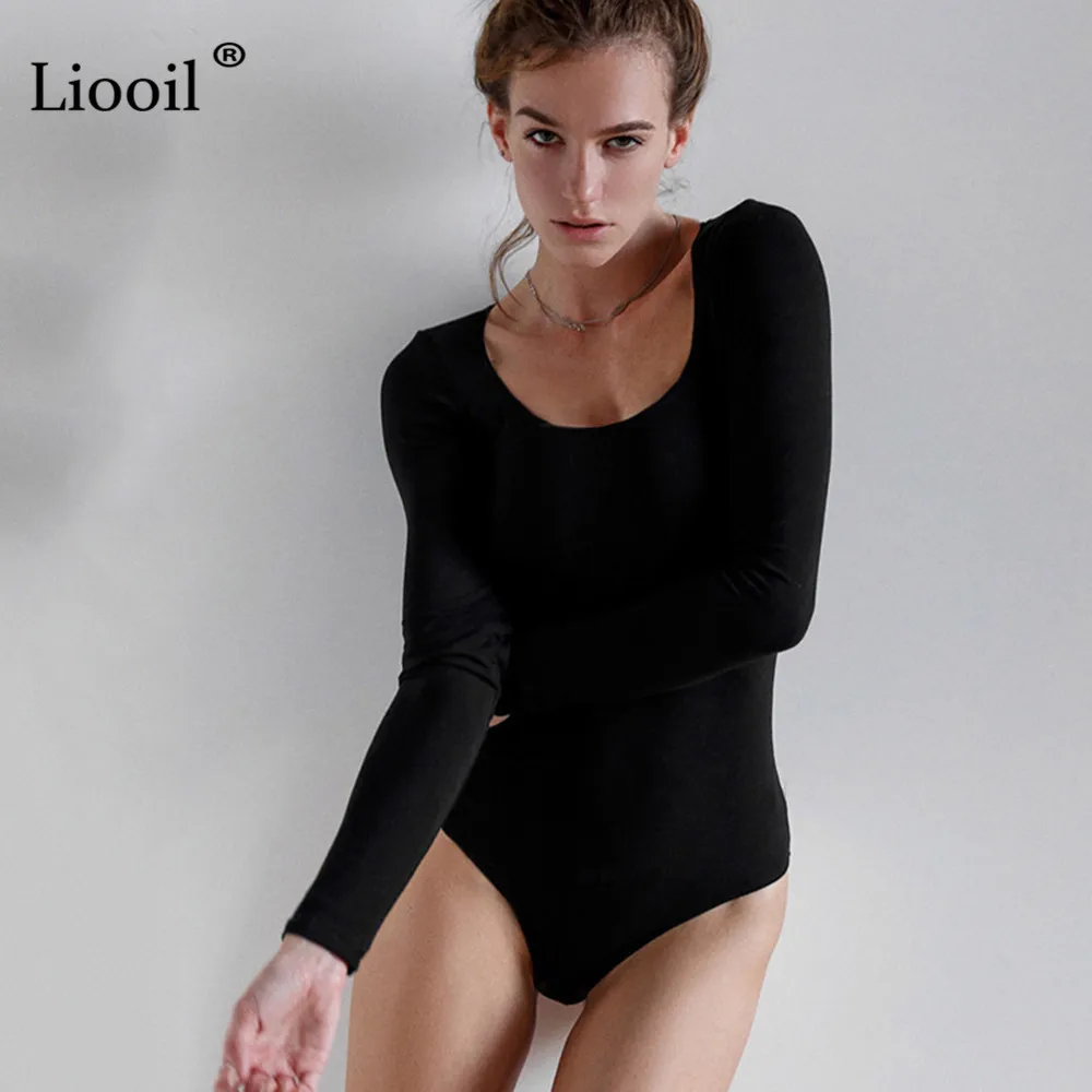 Liooil/черно-белые облегающие костюмы, сексуальный облегающий костюм для женщин, Топ для женщин, осенне-зимние вечерние комбинезоны с длинными рукавами и круглым вырезом