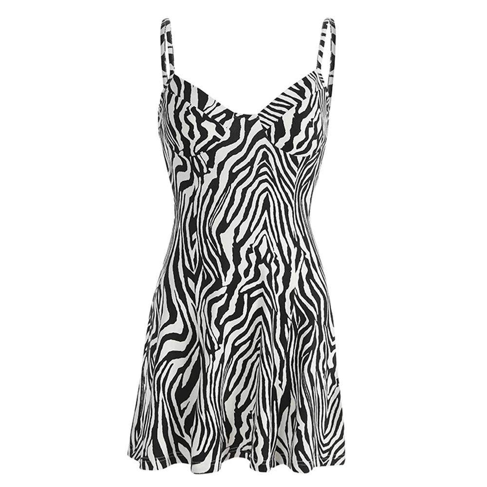

Summer y2k Dress 2020 Animal Zebra Print Spaghetti Strap Party Dress A-line Mini Dress Women Summer Casual Dresses Streetwear