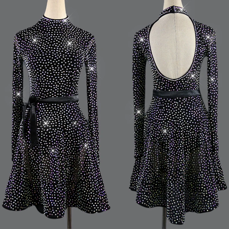 

Платье для латинских танцев, с юбкой, платья для конкурса бальных танцев стразы, Индивидуальный размер, VD4001