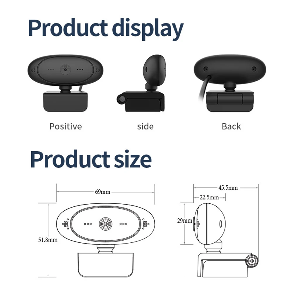 

USB Web Camera HD Webcam Built-in Omnidirectional Mic for Video Conference Digital USB Video Recorder for Home Office
