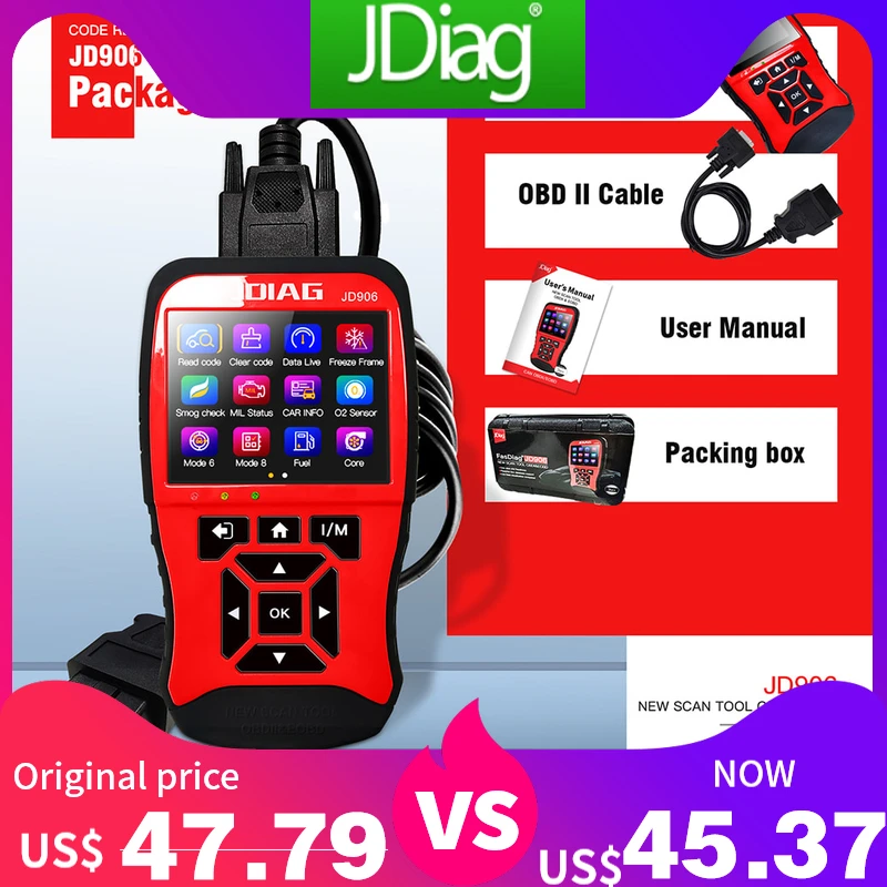 JDiag JD906 Профессиональный obd2 OBDII Автомобильный сканер автомобильный диагностический инструмент полная система обновленный код считыватель OBD2 сканер JD906