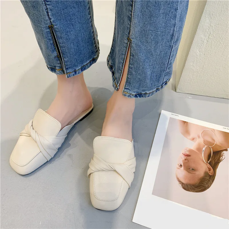 

Shoes Women Loafers Slippers Flat Female Mule Slides Cover Toe Fashion Pantofle Soft Mules Luxury 2021 PU Basic Rome Shoes Wom