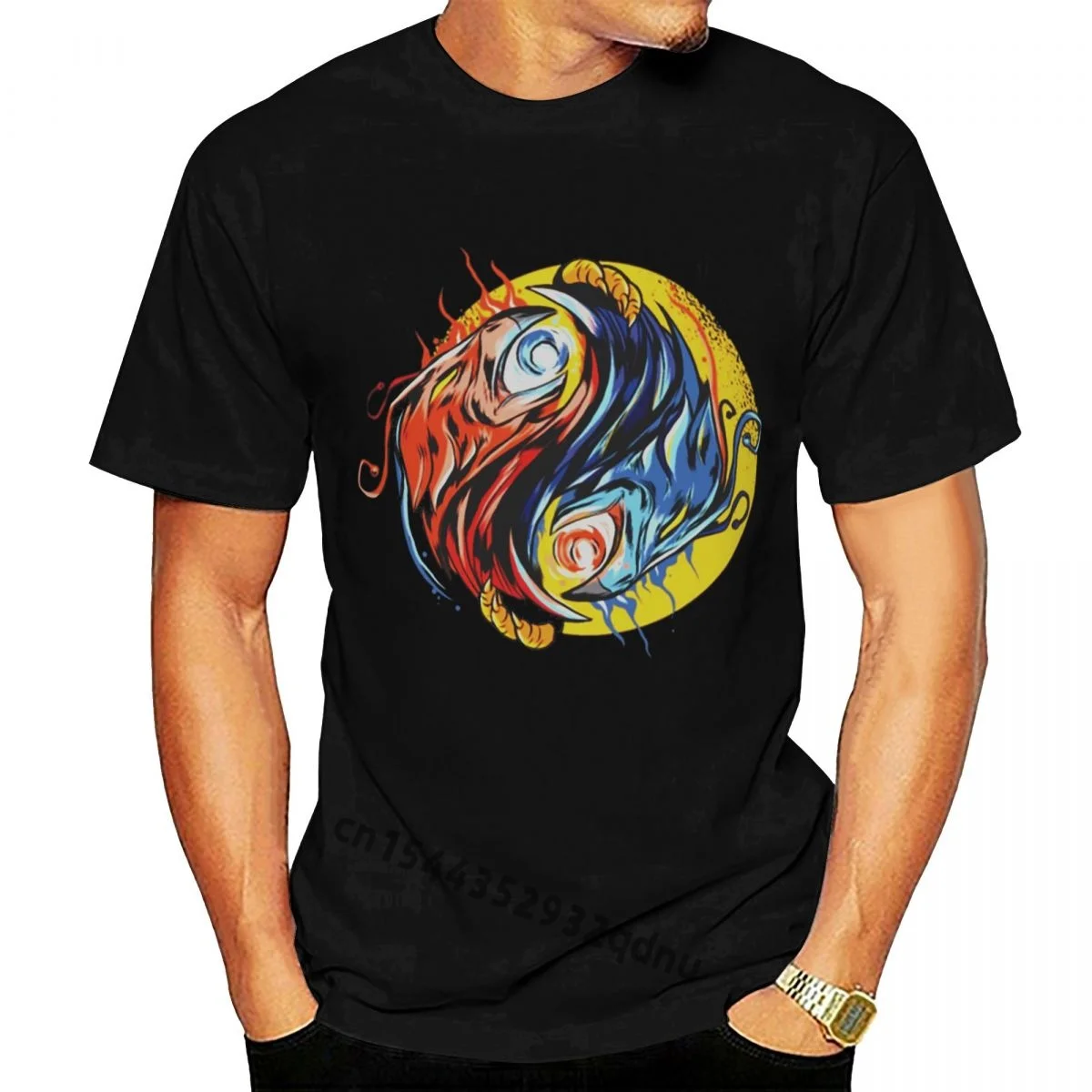 

Yin Yang Design With Phoenix Men T-Shirt Black T Shirt Men 2018 Fashion Short Sleeve Fashion Summer Printing Casual
