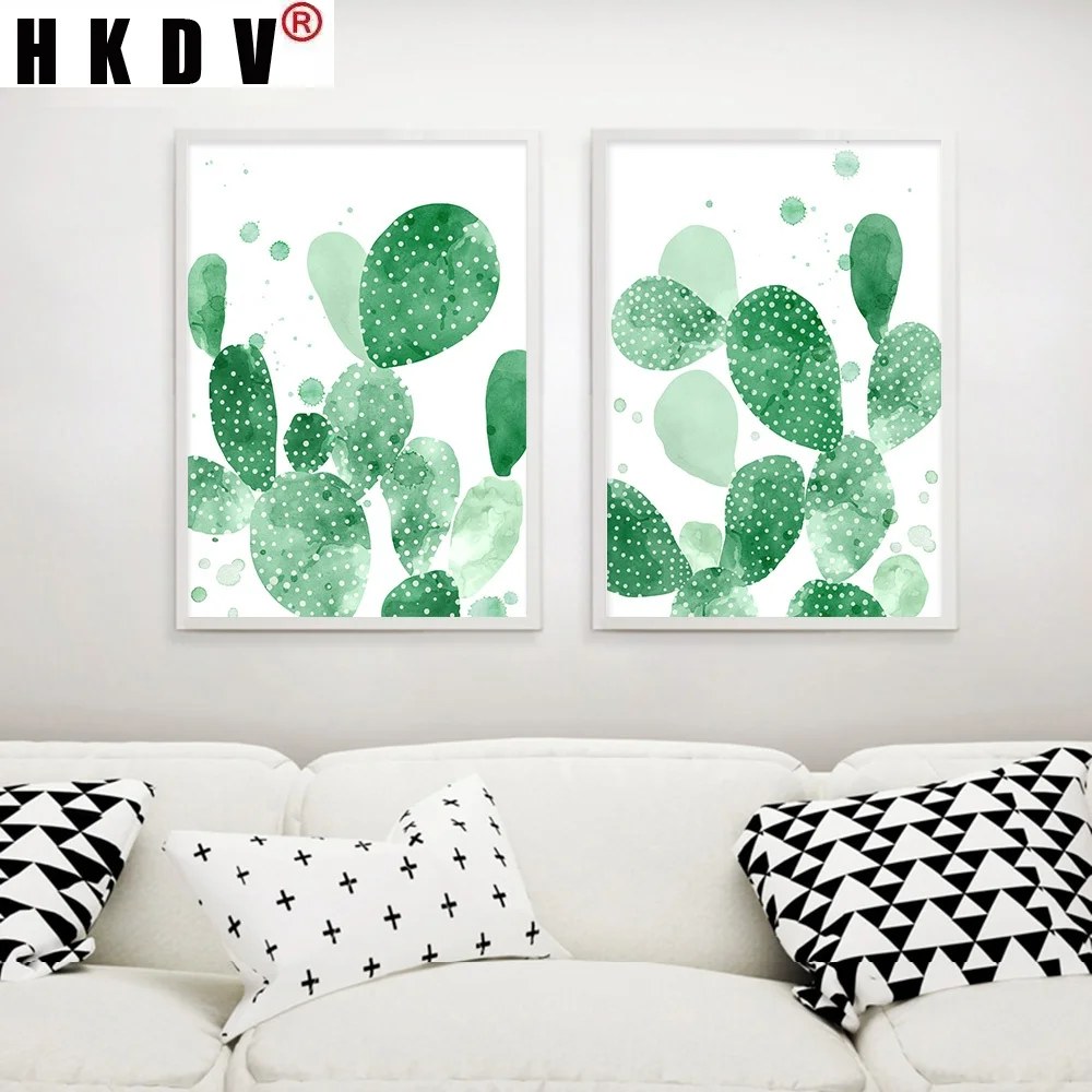 

HKDV Watercolor Plant Green Cactus Canvas Painting Wall Art Painting Print Poster Picture Bedroom Living Room Home Decoration
