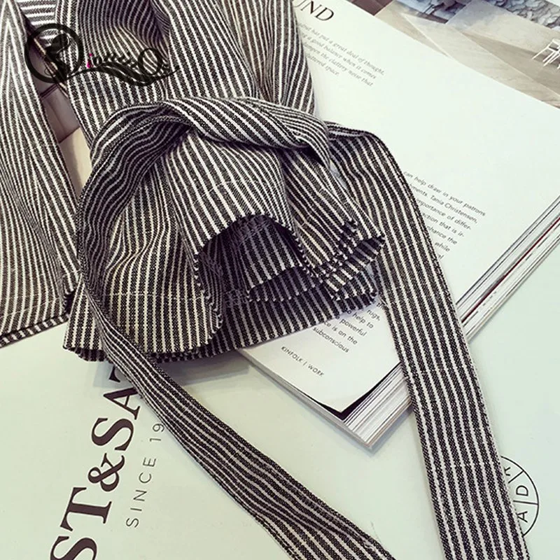 

Autumn Winter Blouse Women New Striped Bow Blouse Korean Style Gray Lapel Lantern Sleeve Shirt Female Office Tops