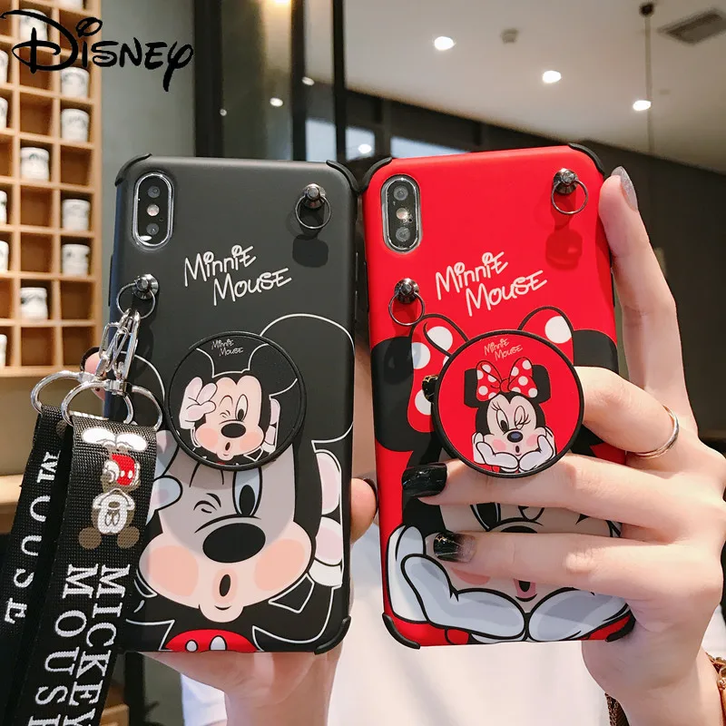 

Disney Mickey Minnie for IPhone 7/8P/X/XR/XS/XSMAX/11/12pro/12mini Cute Diagonal Lanyard Anti-drop Mobile Phone Case