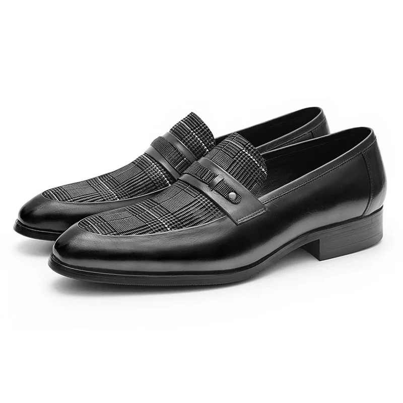 

Fashion Genuine Leather Dress Shoes Men Scottish Plaid Pattern Pointed Toe Oxfords Luxury Office Formal Shoes For Men C48