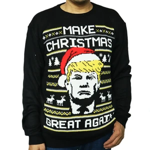 Сделать РОЖДЕСТВО Отличный снова уродливый свитер для мужчин Дональд Трамп черный Рождественский свитер зимний Свободный пуловер с длинными рукавами джемпер M90695