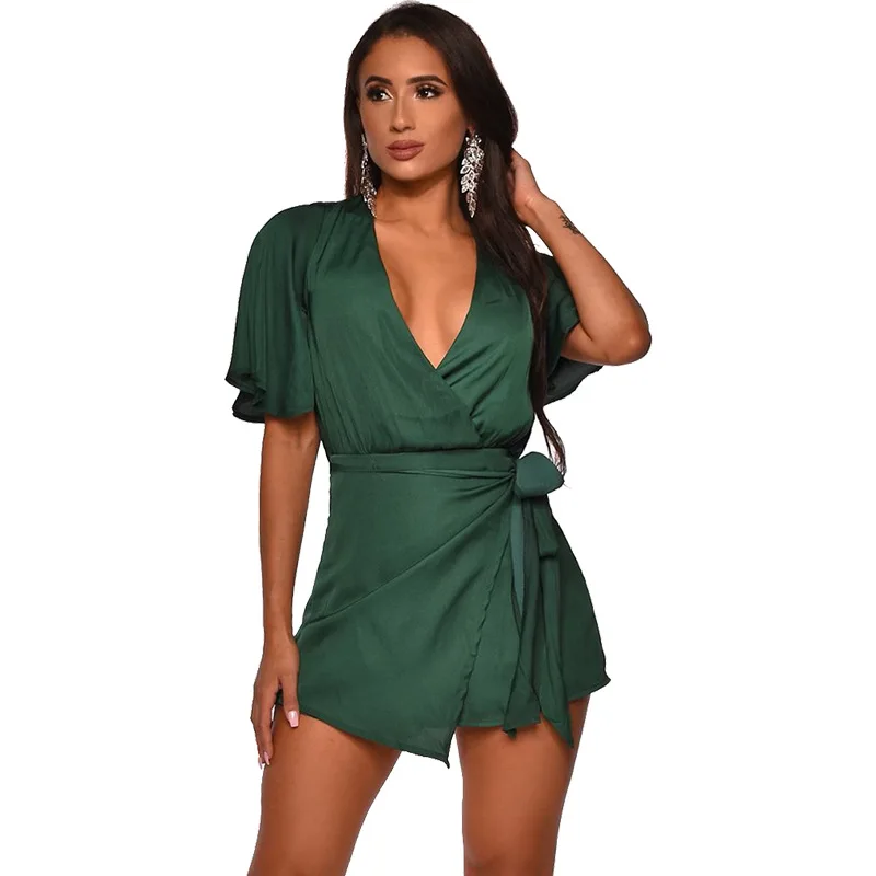 

K9585 2020 Summer New European and American Popular V-neck Short-Sleeved One-Piece Women's Sexy Hot Pants