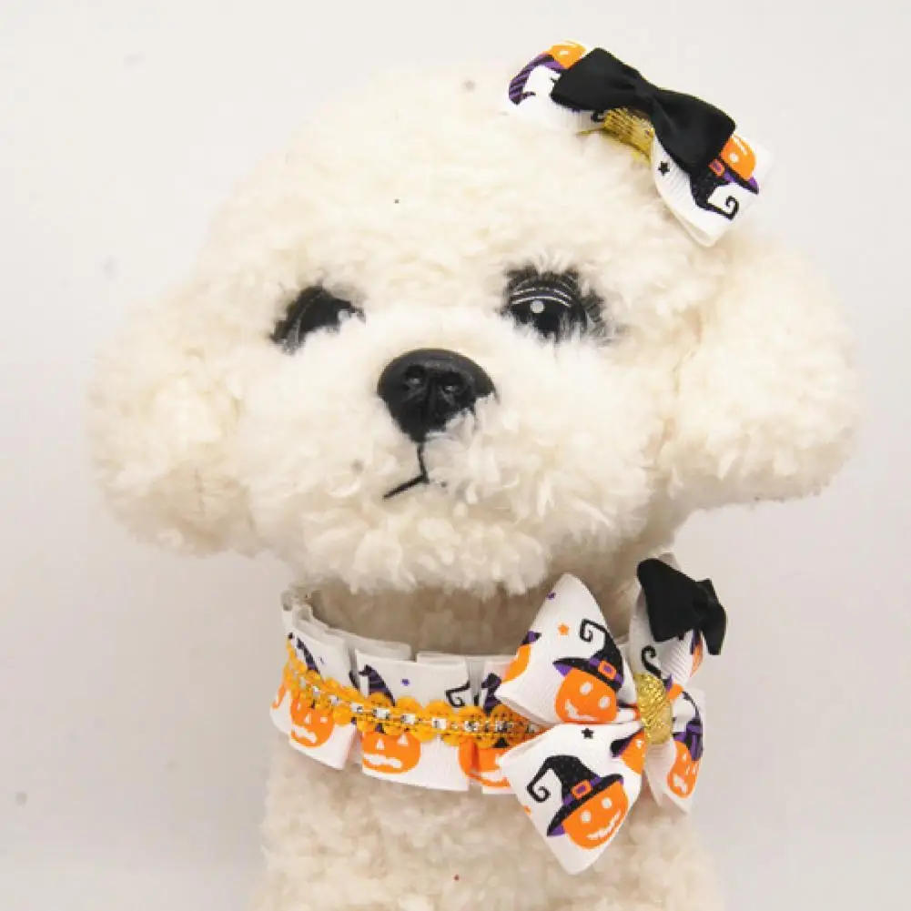 

Cloth 1Set Lovely Halloween Supplies Pumpkin Print Kitten Collars Fade-less for Gathering