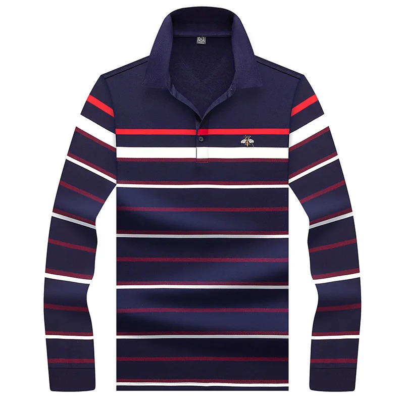 Мужская рубашка поло в полоску Повседневная из 100% хлопка с длинными рукавами