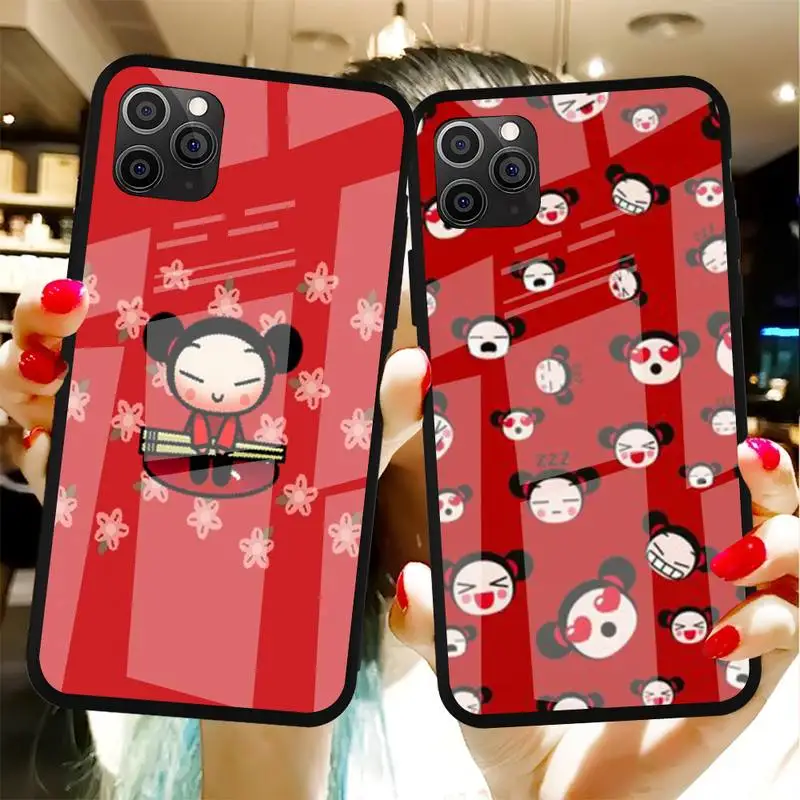 

Cute Pucca Phone Case Tempered Glass For Iphone6plus 6S 7 7plus 8 X XS XSmax XR 11 12 Pro Max 12mini