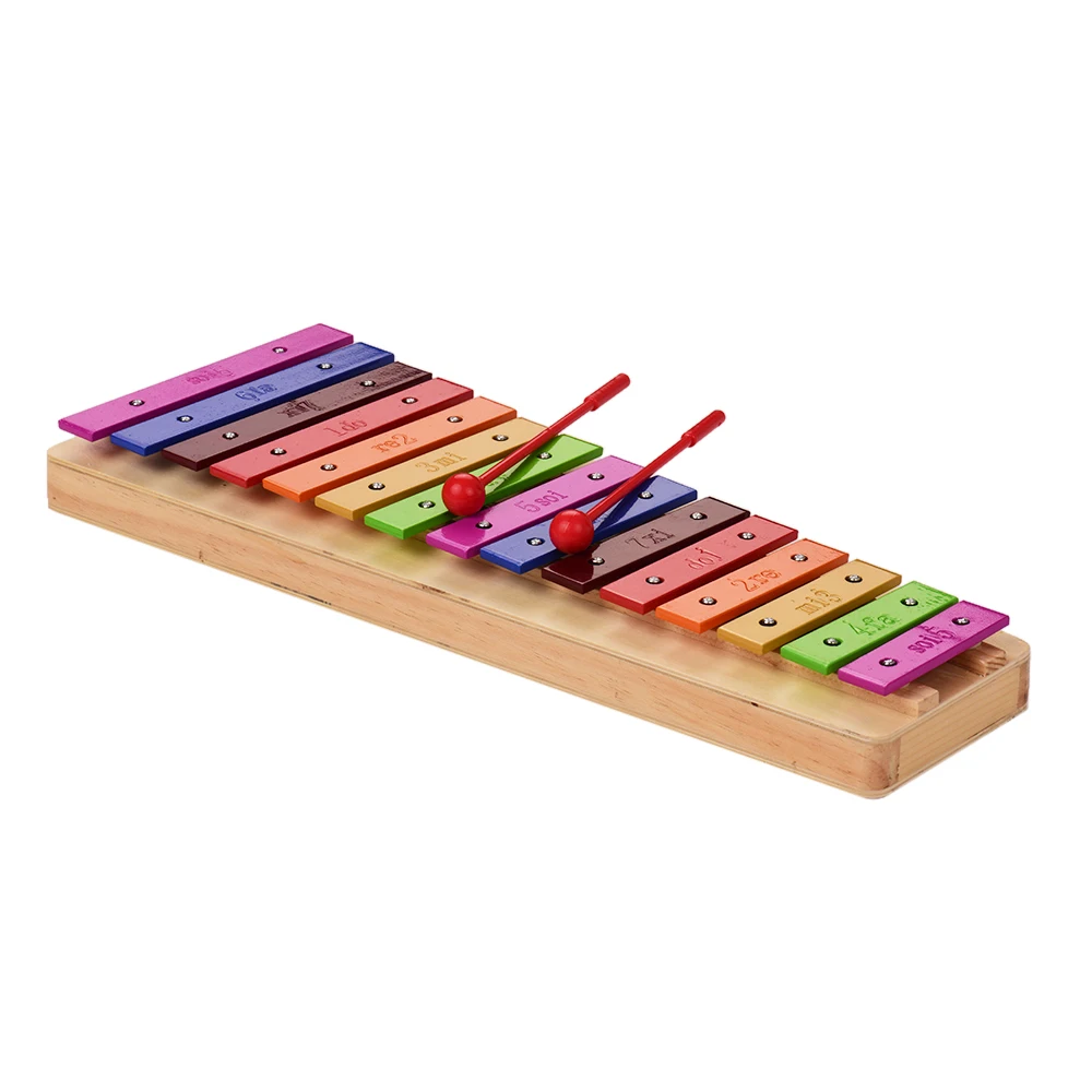 

Large 15-Note Xylophone Glockenspiel Wooden Base Colorful Aluminum Bars with Mallets Percussion Musical Instrument Toy for Kids