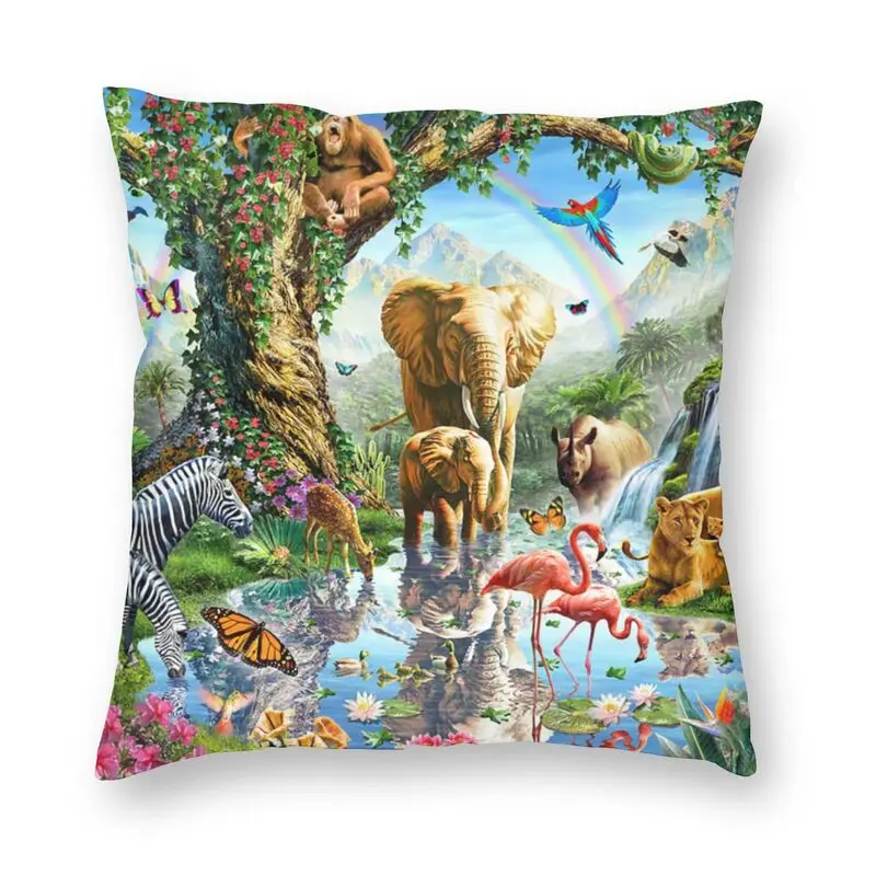 

Квадратная наволочка с изображением животных из джунглей и озера, декоративные подушки для дома, подушки для дивана, 40*40