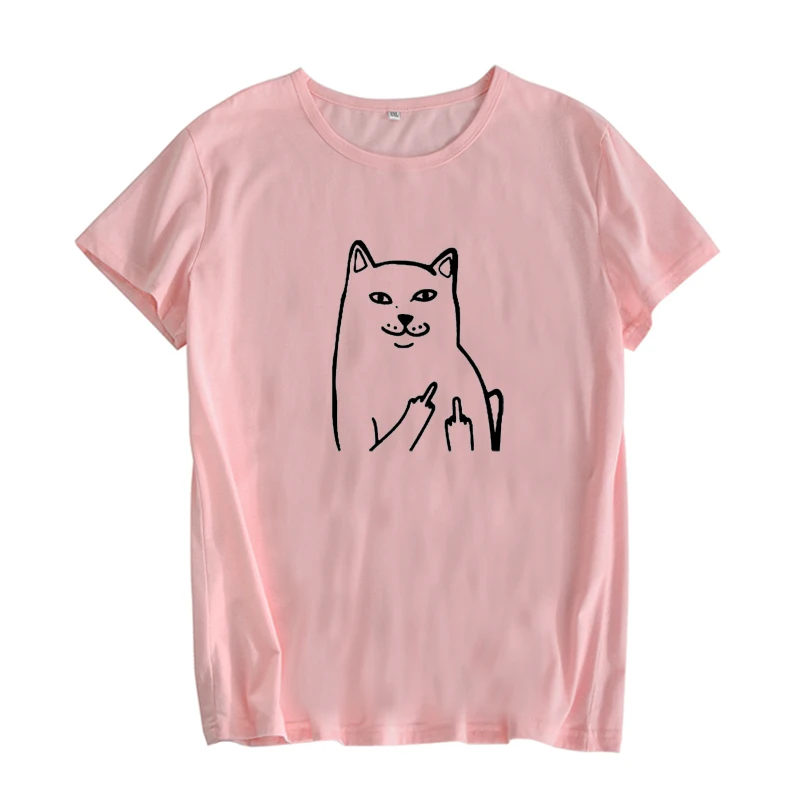 pink-black Забавный средний палец с карманами с изображением кошки, футболка с персонажами из мультфильмов и принтовые тройники Для женщин T рубашка хипстер Harajuku выносит вы футболки tumblr рубашка - Цвет: pink-black