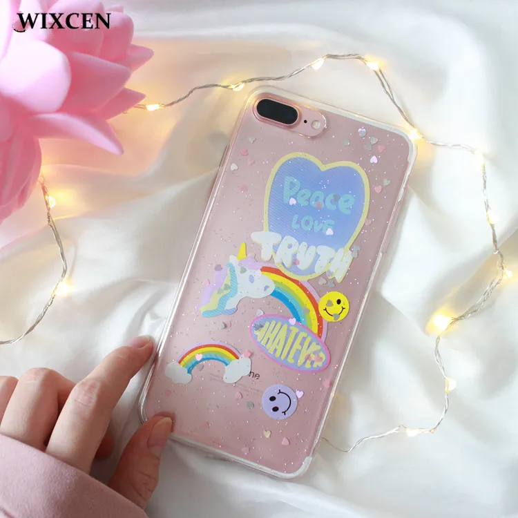 Чехол с блестящим порошком Wixcen Радужный чехол для Iphone Xr 7 8 6 Plus X Xs Max сердечком