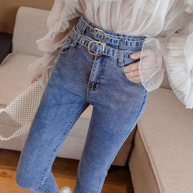 

Make high waist jeans female spring new elastic cultivate one's morality show thin tight little pencil pants