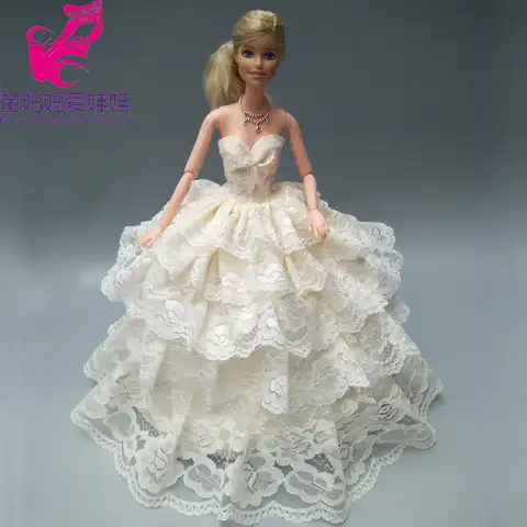Бесплатная доставка, 1 шт., 4 слоя, полноразмерное платье для куклы Барби, свадебное платье