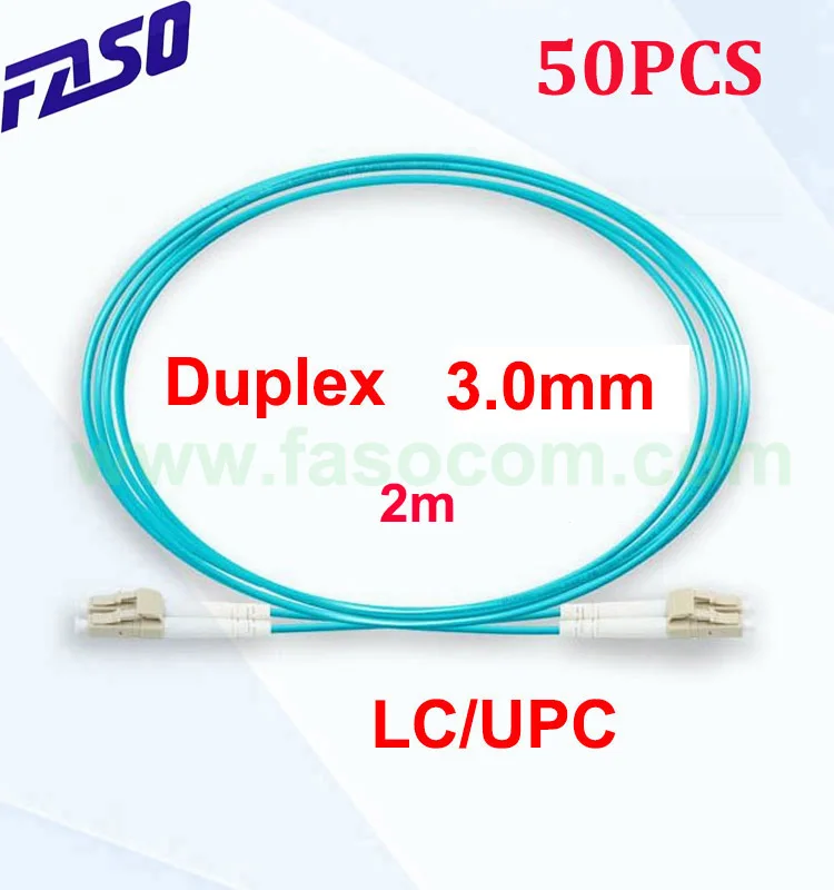 

FASO 50PCS/Pack 2M Multimode OM3 Optical Fiber Optic Patch Cord LC/UPC Duplex 3.0mm Jumper Optical Patch Cable