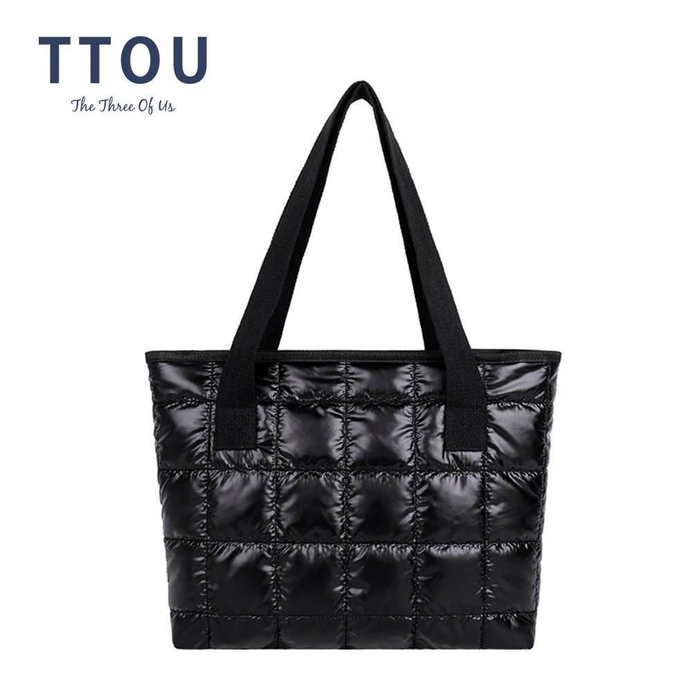 

Fashion Women's Quilted Bags Fluffy Space Pad Cotton Female Handbag Winter Shopper Tote Lady Nylon Padded Bag Plaid Blown Bag