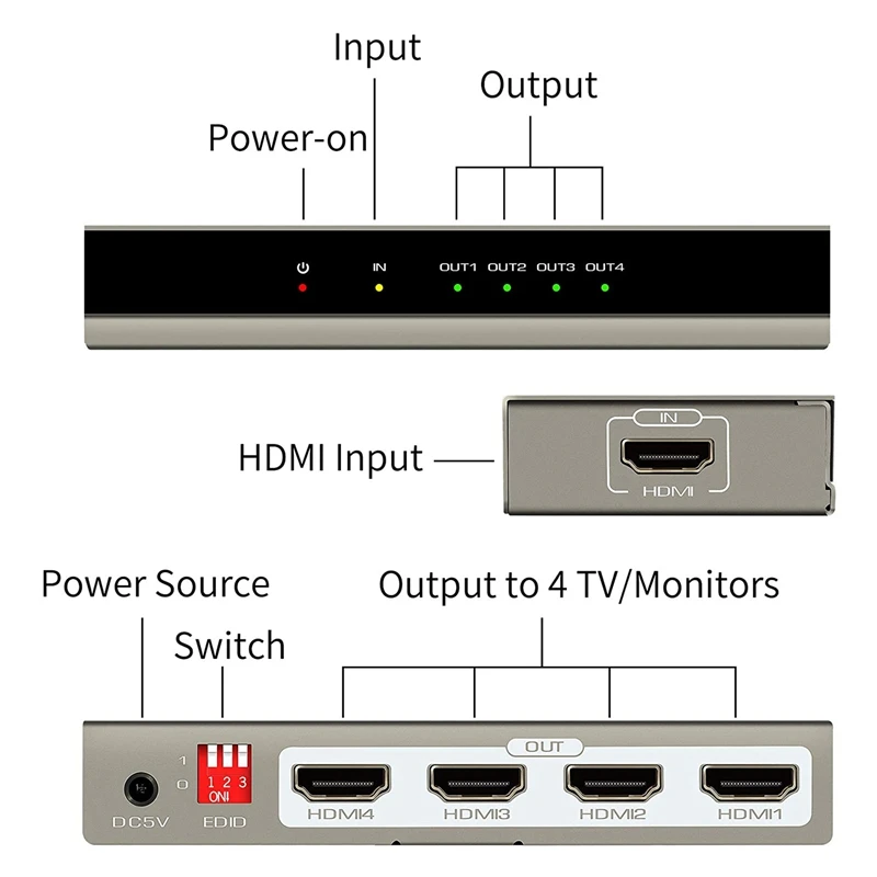 AAAJ 4K HDMI сплиттер 1 в 4 выхода переключатель Поддержка 3D 1080P EDID HDCP для Xb ox PS4 PS3 Blu Ray