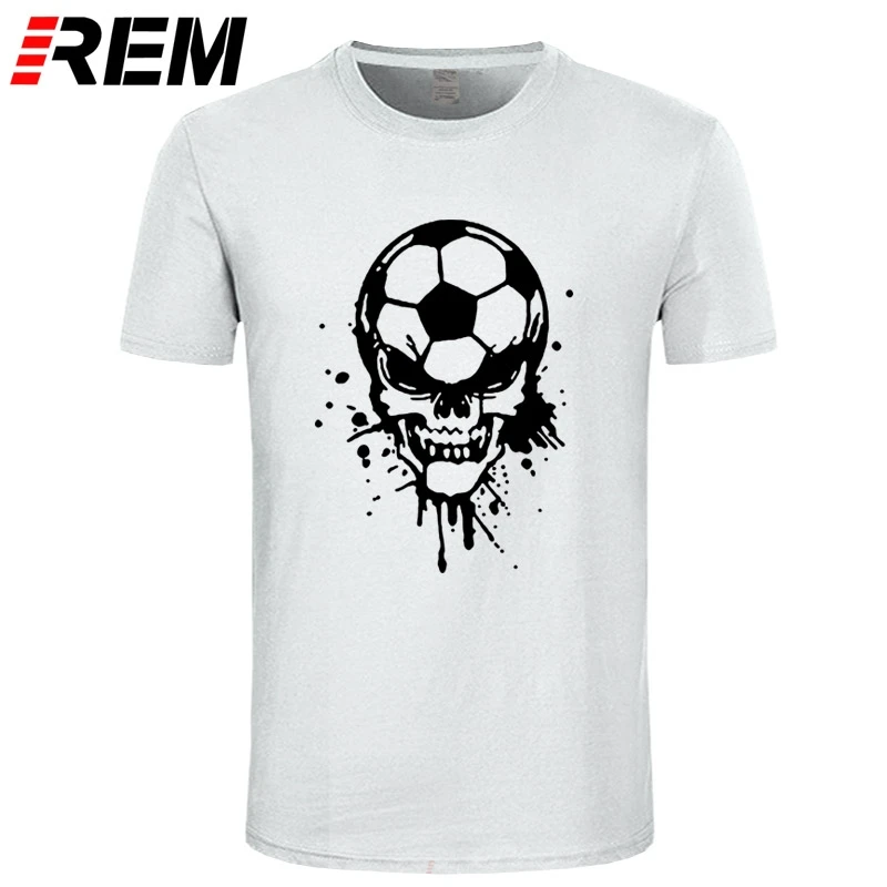 

REM Foot Ball Skull Head Novelty Design Fashion Print T Shirt Men Top Quality Men's Clothing O-Neck Short Sleeve Cotton T-Shirt