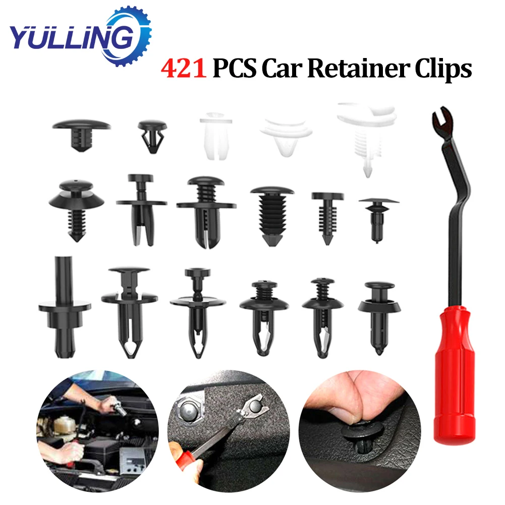 

YULLING 421pcs Universal Car Body Push Pin Rivet Trim Panel Fastener Clip Moulding Assortment+Tool Fastener Clip Kit