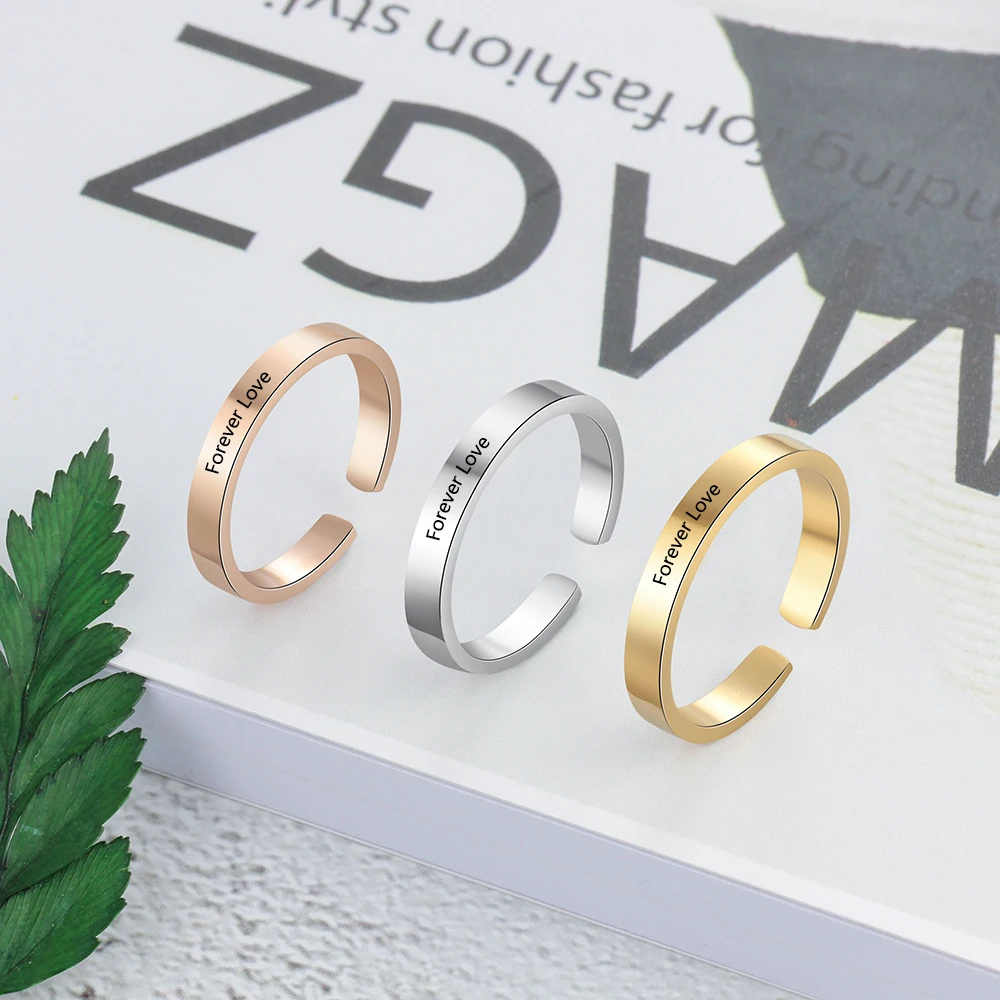 Индивидуальное Открытое кольцо для мужчин женщин обещания с гравировкой имени