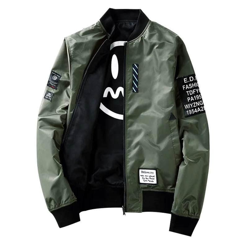 Мужская бейсбольная куртка двусторонняя зеленая Армейская повседневная весна