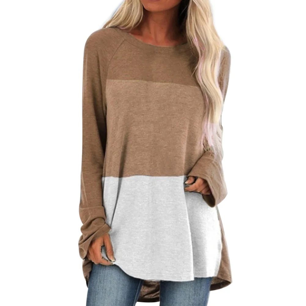 Женская модная футболка с круглым вырезом и длинным рукавом разноцветная